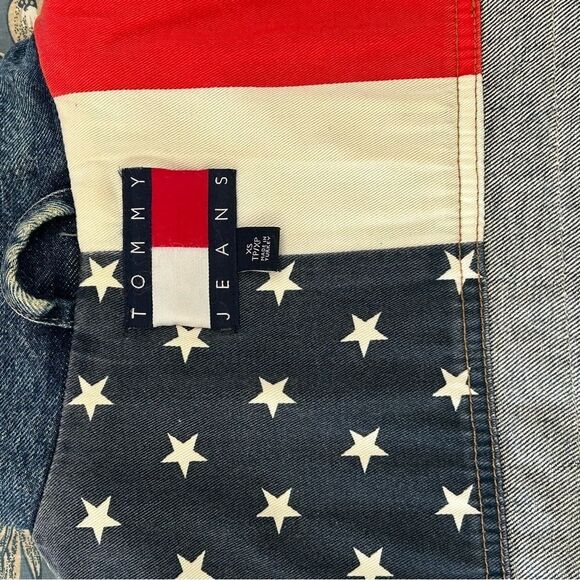 Vintage Tommy Hilfiger Blue Denim Jacket with Red and White Logo - Picture 7 of 16
